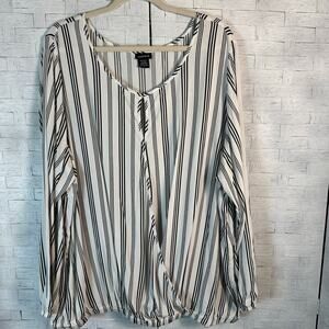 Torrid Womens rap style shirt balloon sleeves white black stripes plus size
